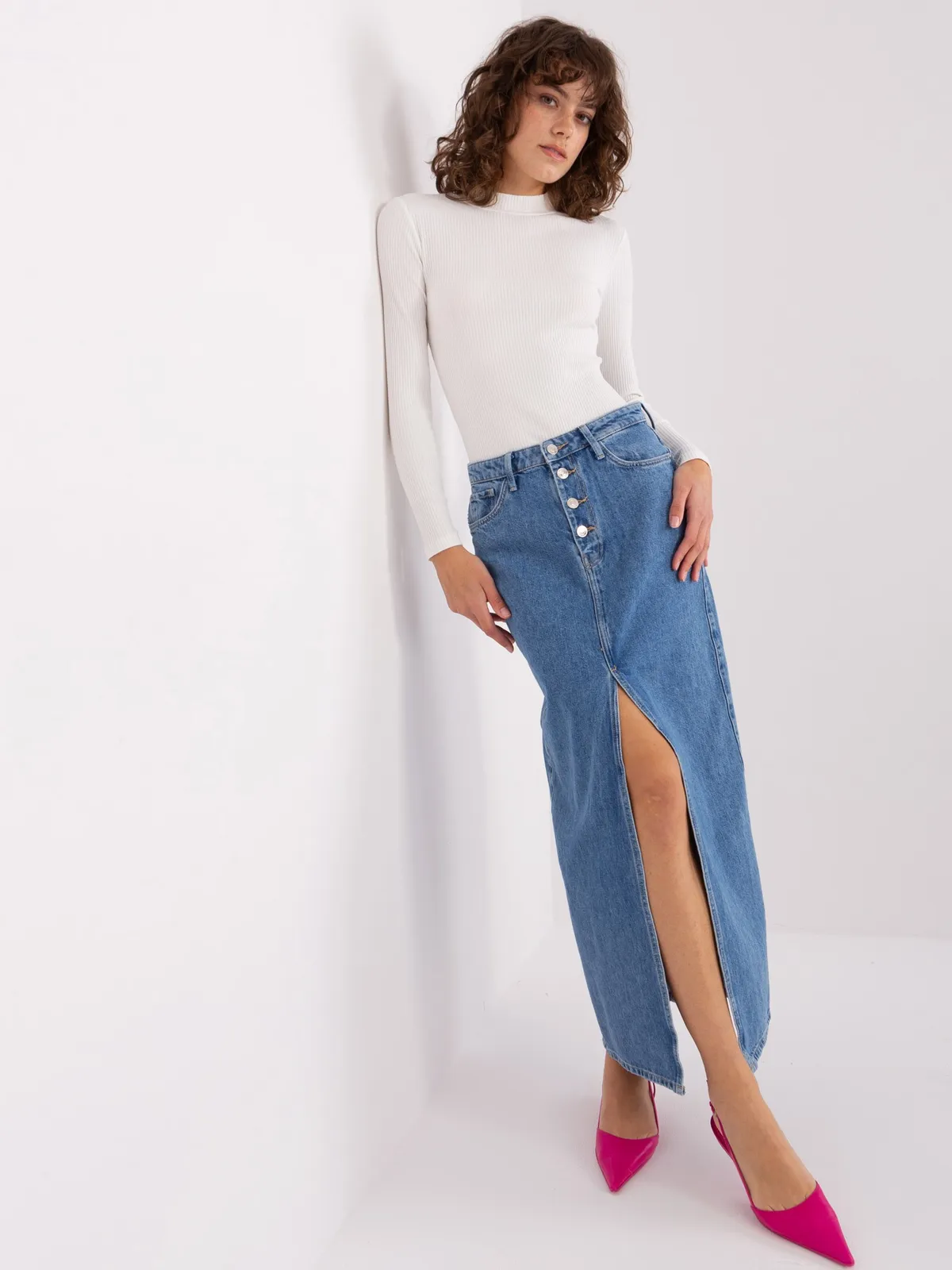 Ecru bluzka basic z półgolfem BASIC FEEL GOOD - zdjęcie 3
