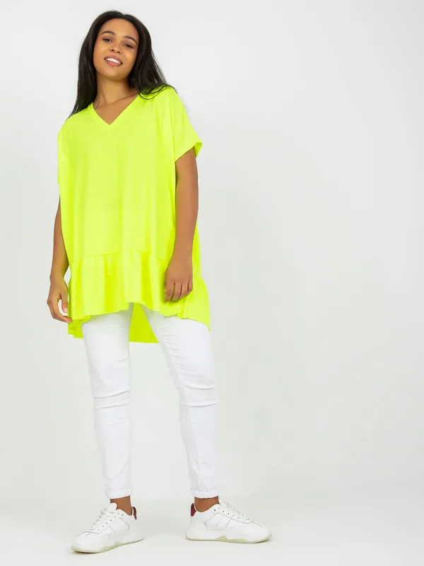 Fluo żółta codzienna tunika plus size z dekoltem w serek