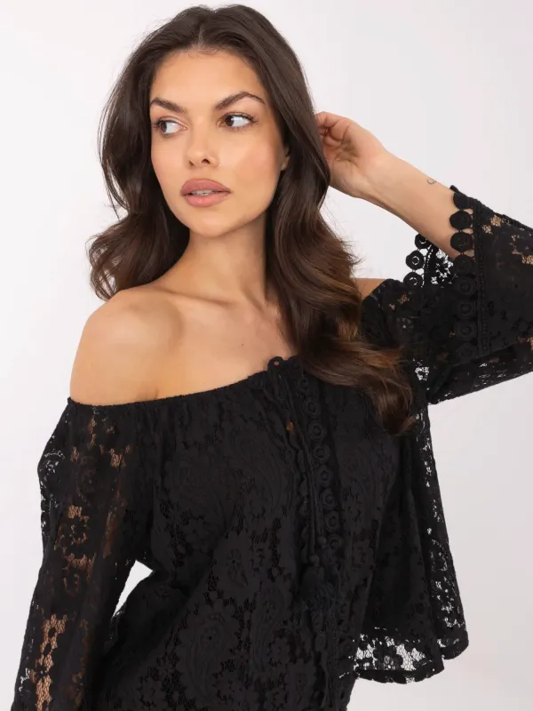 Koronkowa bluzka hiszpanka z ozdobnym wiązaniem - widok 2