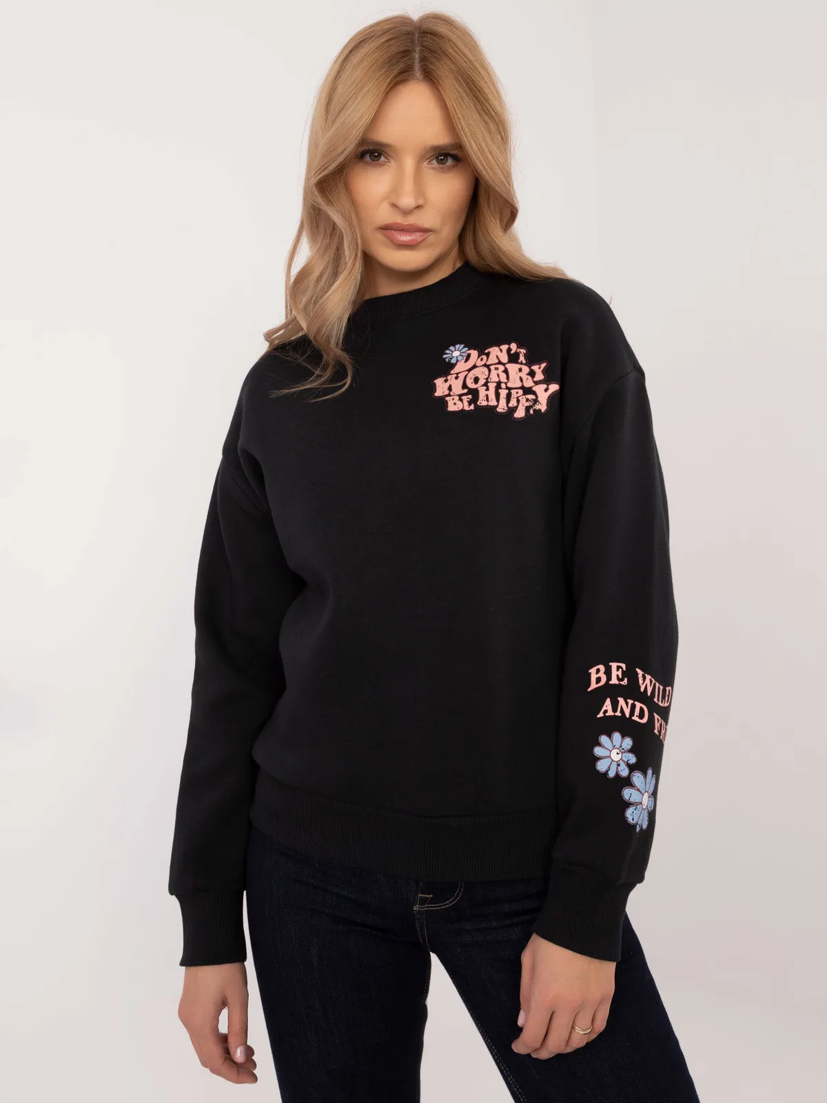 Oversize'owa bluza casualowa z kwiatowym nadrukiem - zdjęcie 4