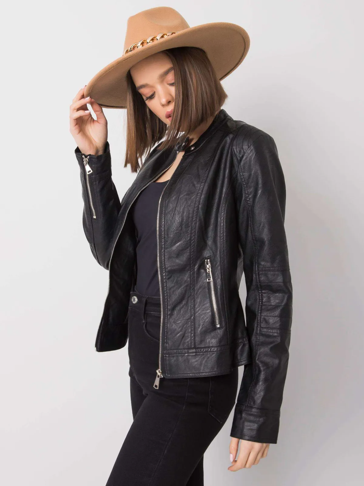 Czarna kurtka biker - zdjęcie 2