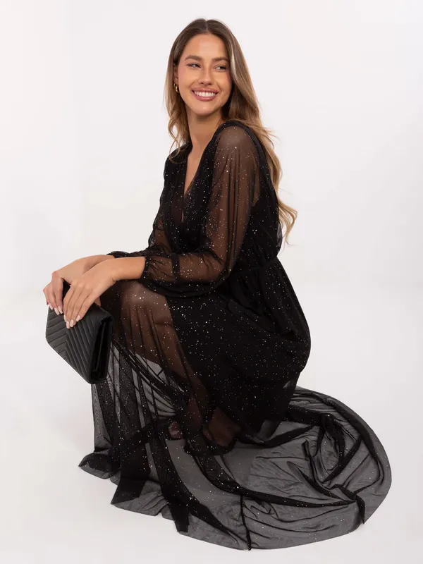 Wizytowa sukienka maxi z połyskującymi drobinkami - widok 2