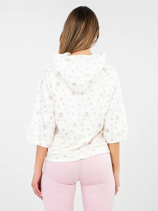 Bluza oversize z kapturem i motywem kwiatowym