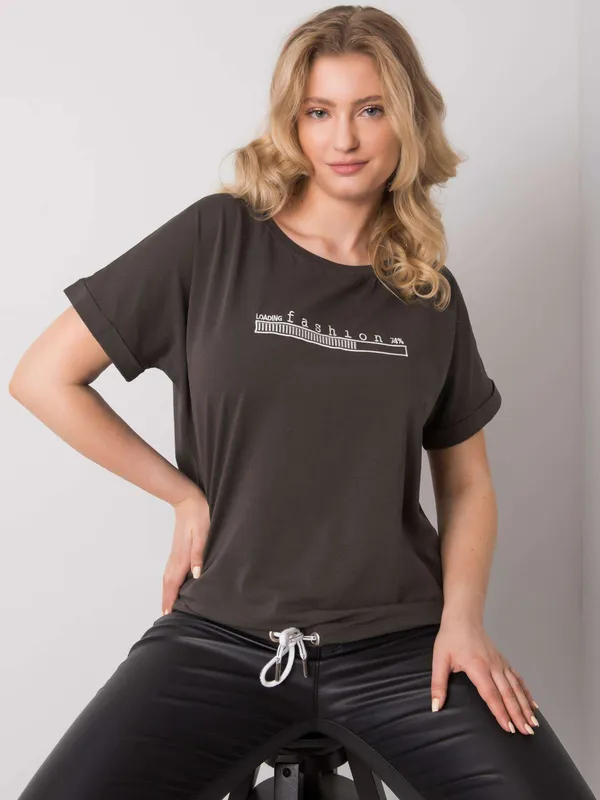 Ciemna khaki bluzka plus size z haftem