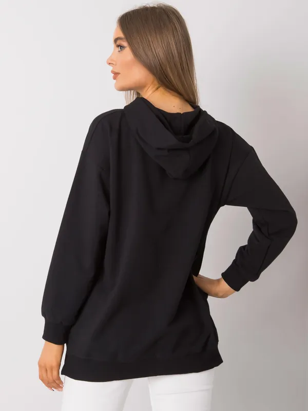 RUE PARIS Czarna bluza z kapturem i kieszeniami - widok 2