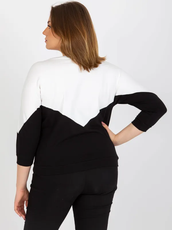 Czarno-brązowa bluzka plus size basic z rękawem 3/4 - widok 2