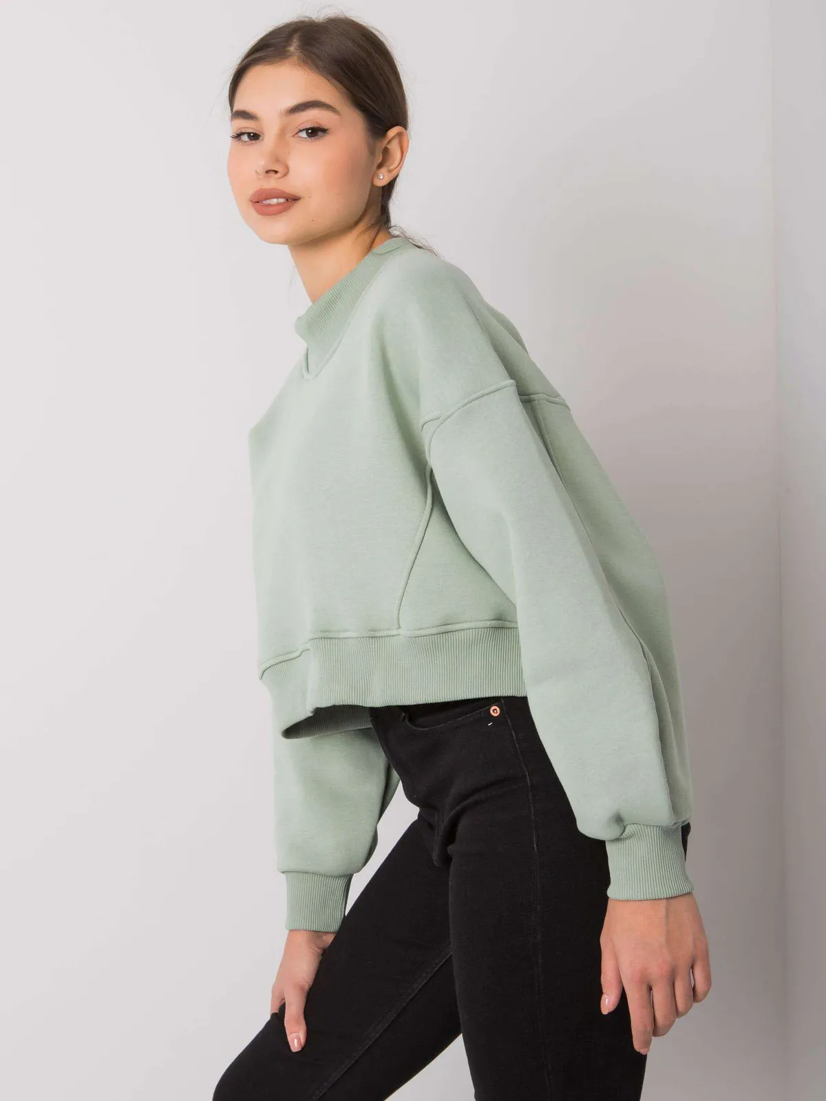 Pistacjowa bluza damska basic - zdjęcie 1