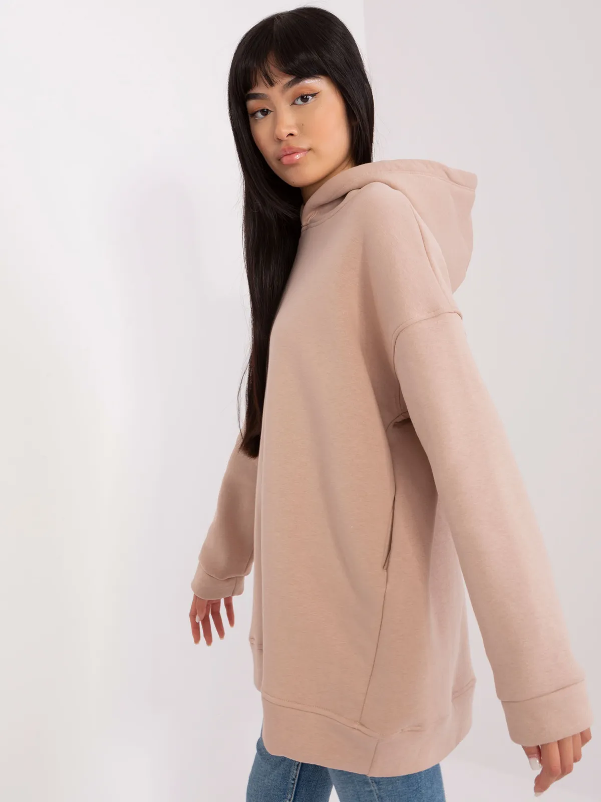 Pistacjowa dresowa bluza basic z kapturem - zdjęcie 2