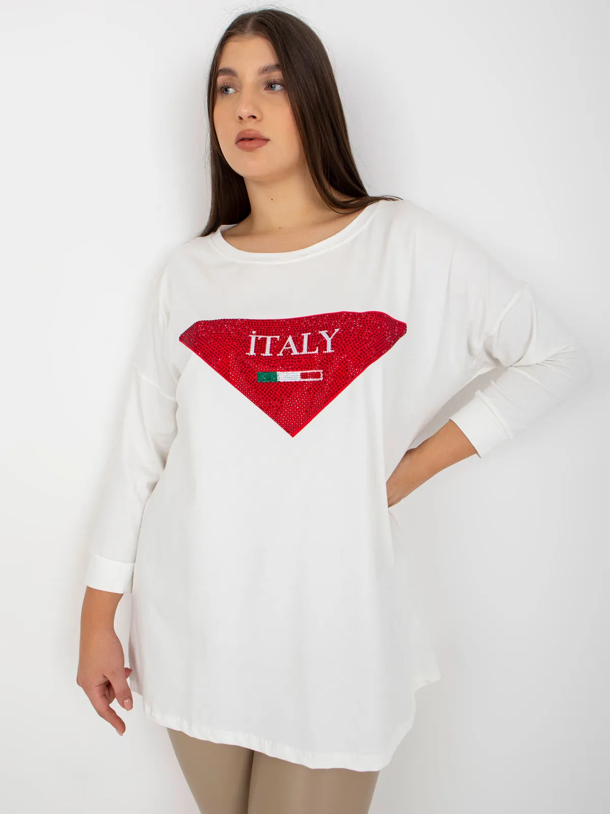 Śliwkowa bluzka plus size z rękawem 3/4 - zdjęcie 1