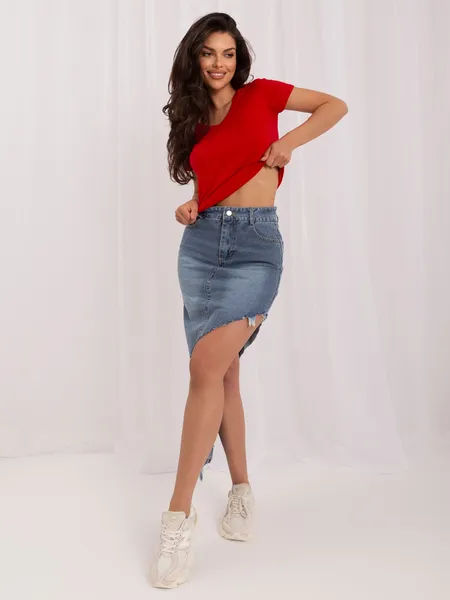 Czerwony damski t-shirt basic z krótkim rękawem