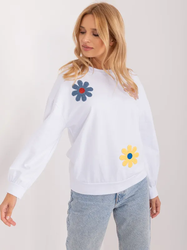 Casualowa bluza oversize z aplikacjami w kwiaty - widok 2