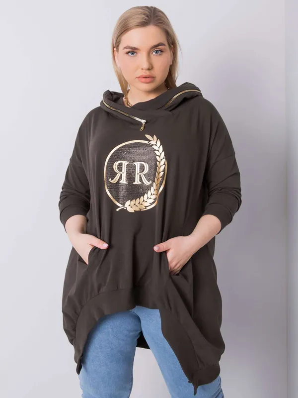 Ciemna khaki bluza plus size z kapturem
