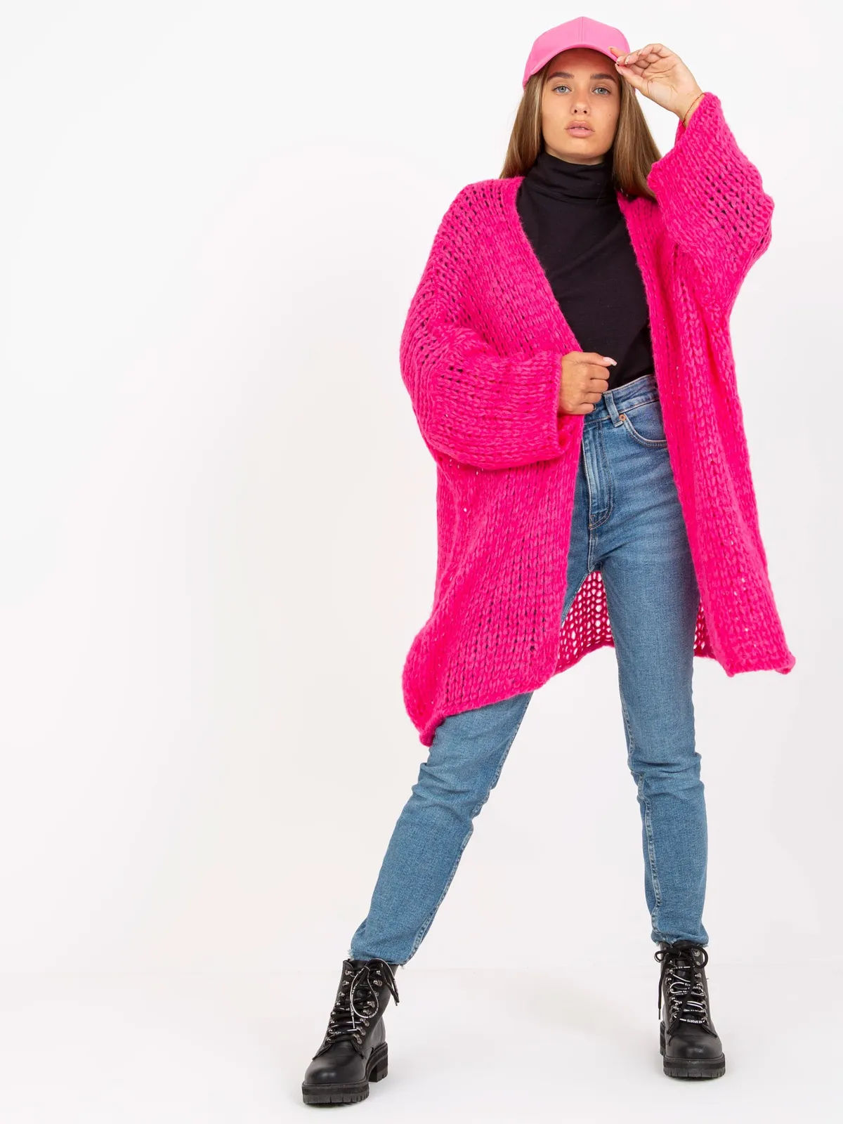 Brązowy dzianinowy kardigan oversize OCH BELLA - zdjęcie 5