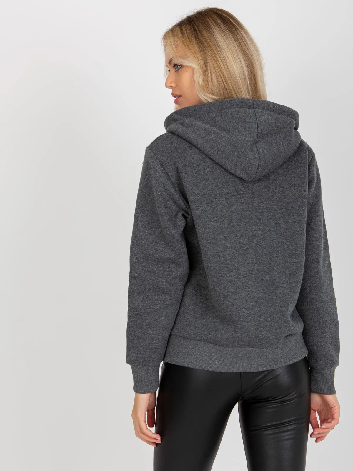 Ciemnoszara rozpinana bluza basic z kapturem RUE PARIS - zdjęcie 2