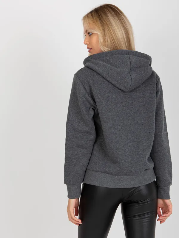 Ciemnoszara rozpinana bluza basic z kapturem RUE PARIS - widok 2