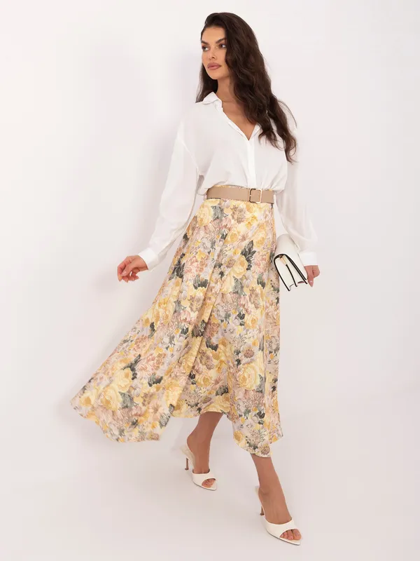 Rozkloszowana spódnica midi z paskiem w talii