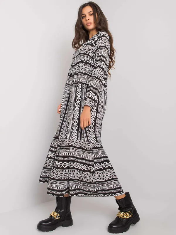 Czarna sukienka maxi w geometryczne wzory - widok 2