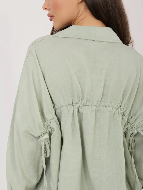Koszula oversize z wiązanymi rękawami w stylu casual - widok 2