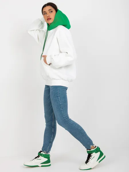 Beżowo-czarna luźna dresowa bluza basic z kapturem