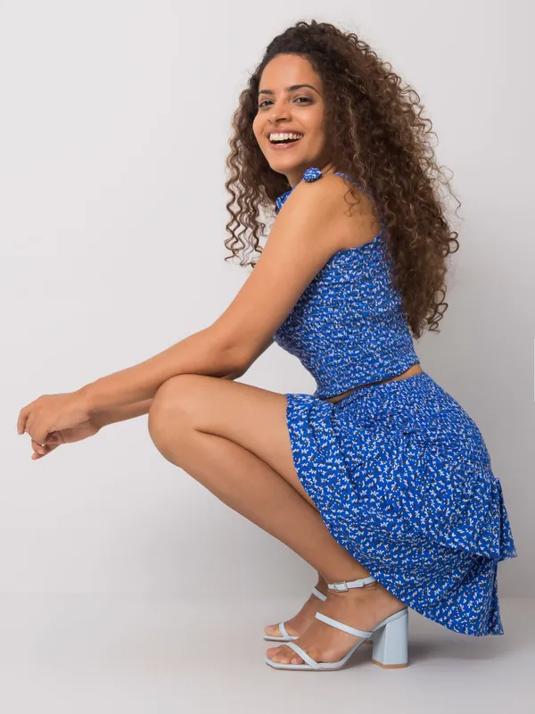 RUE PARIS Niebieska spódnica mini we wzory