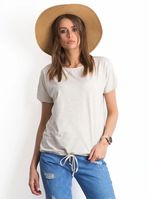 Damski melanżowy t-shirt z bawełny beżowy - widok 2