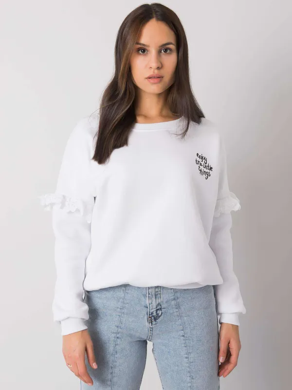Bluza oversize z napisem i ozdobnymi falbanami - widok 2
