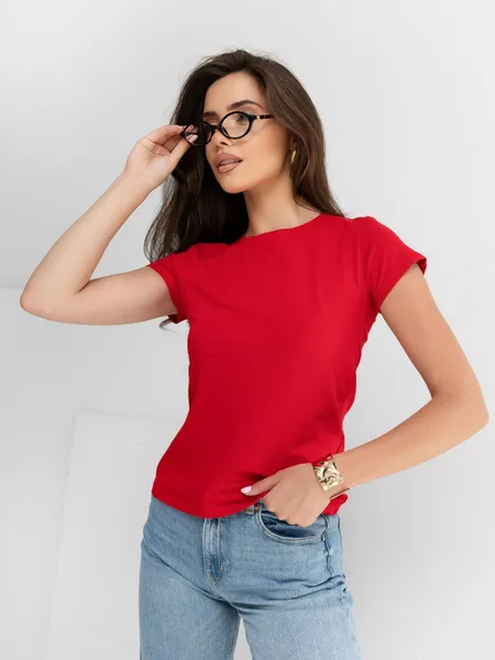 Czerwony gładki t-shirt basic z bawełny