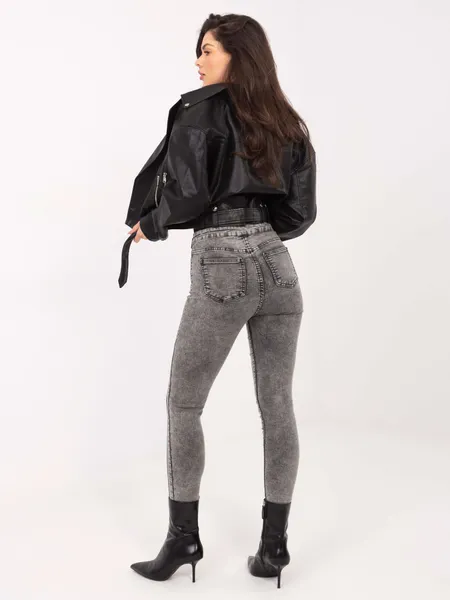 Ciemnoszare jeansy damskie skinny z ozdobnymi guzikami
