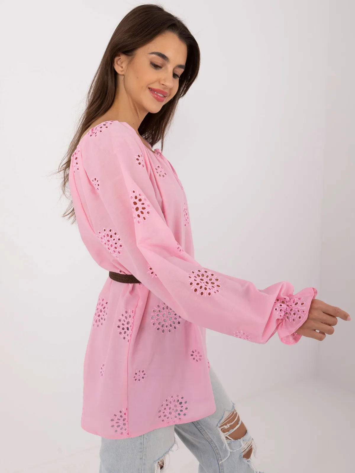 Bluzka oversize w stylu boho z ażurowym wzorem - zdjęcie 1