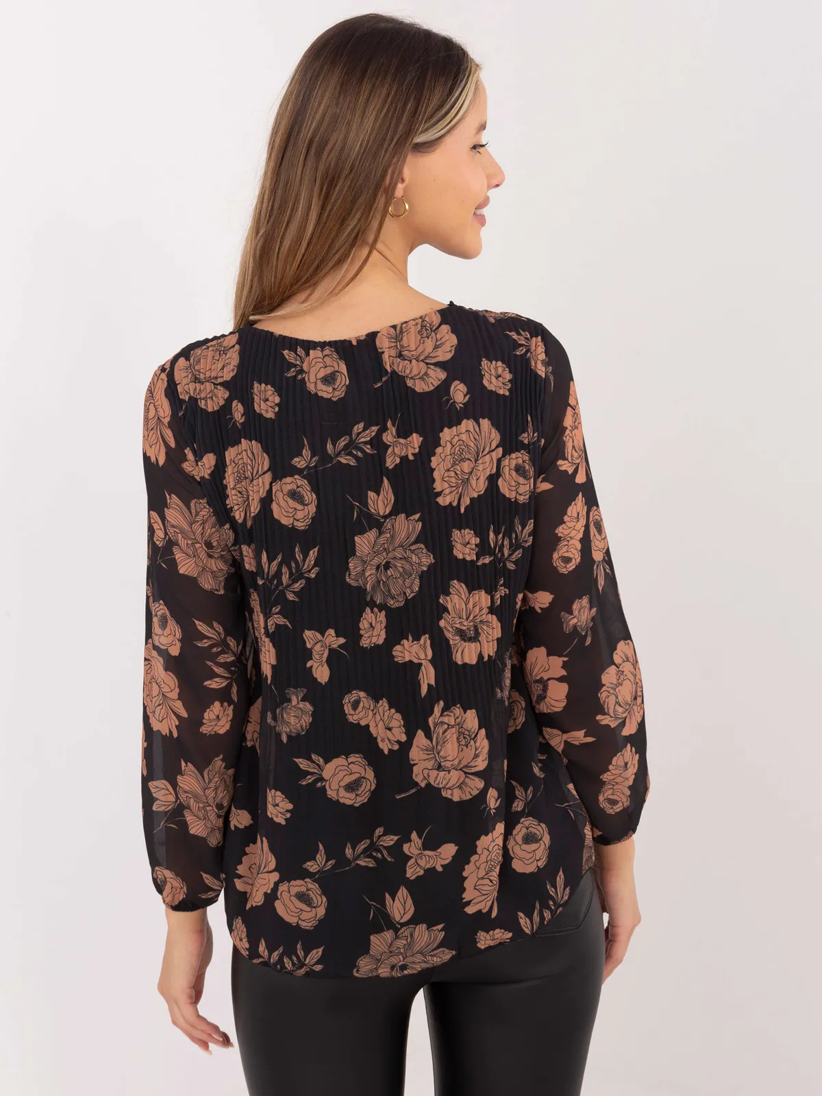 Plisowana bluzka wizytowa z subtelnym wzorem kwiatowym - zdjęcie 1