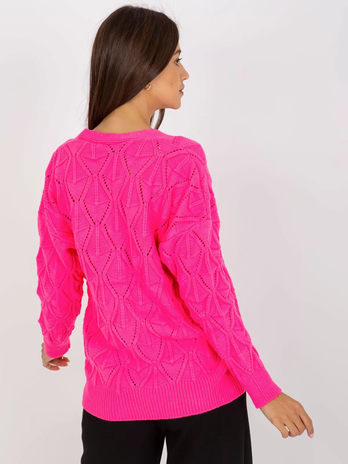Fluo zielony sweter rozpinany w ażurowy wzór RUE PARIS - zdjęcie 3