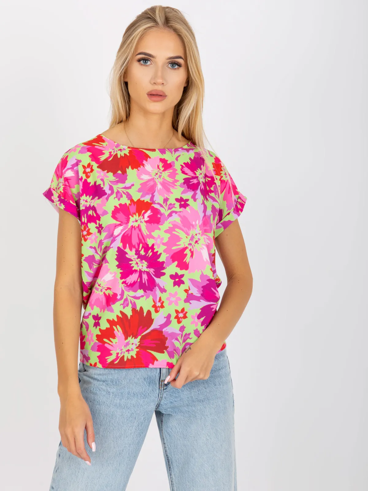 Wzorzysta bluzka z wycięciem na plecach - zdjęcie 1