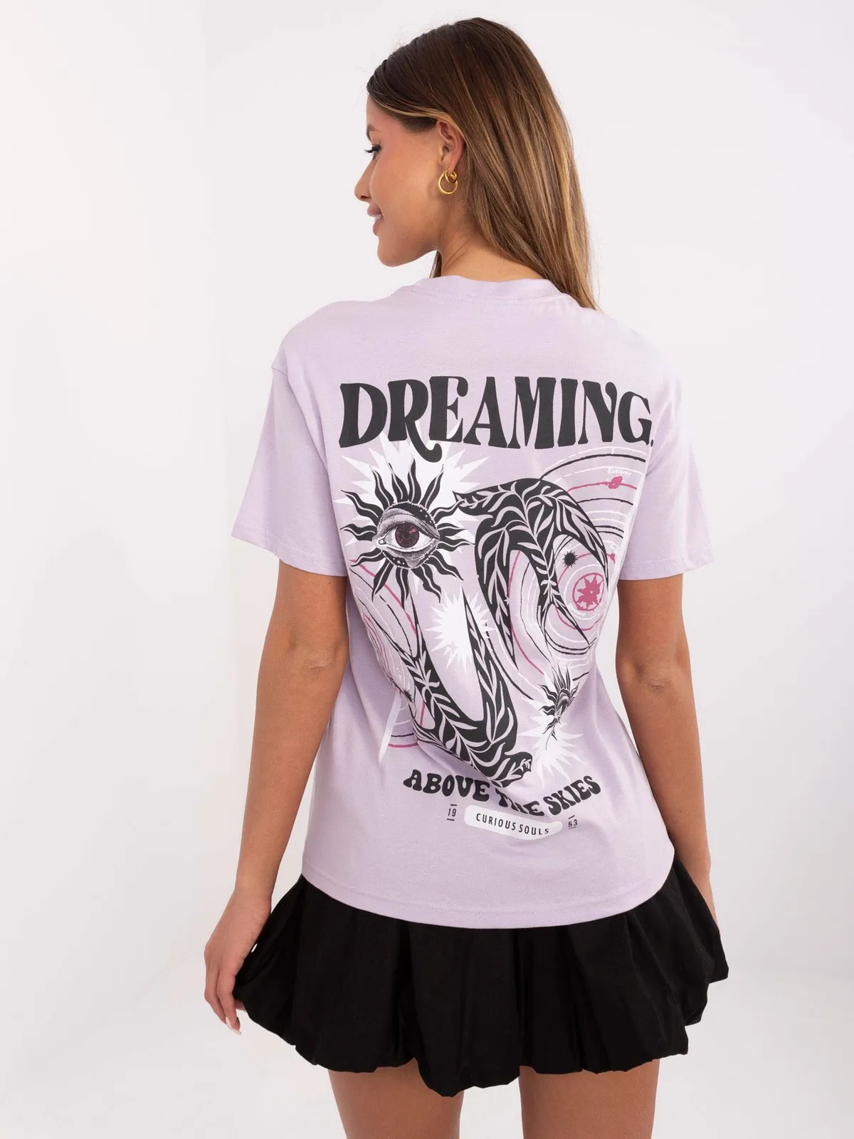 T-shirt oversize z graficznym nadrukiem w stylu retro - zdjęcie 3