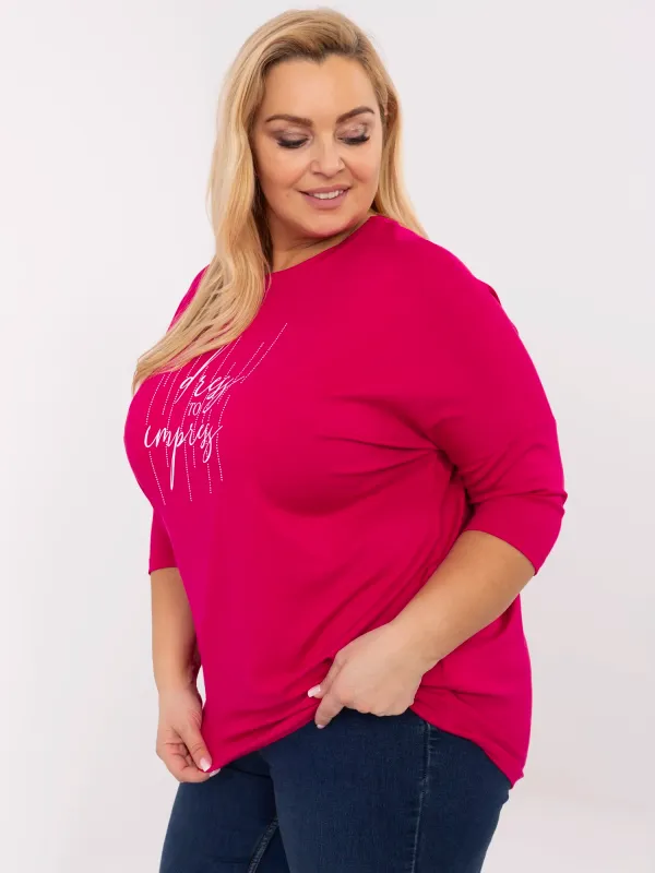 Casualowa bluzka z napisem i rękawem trzy czwarte - widok 2