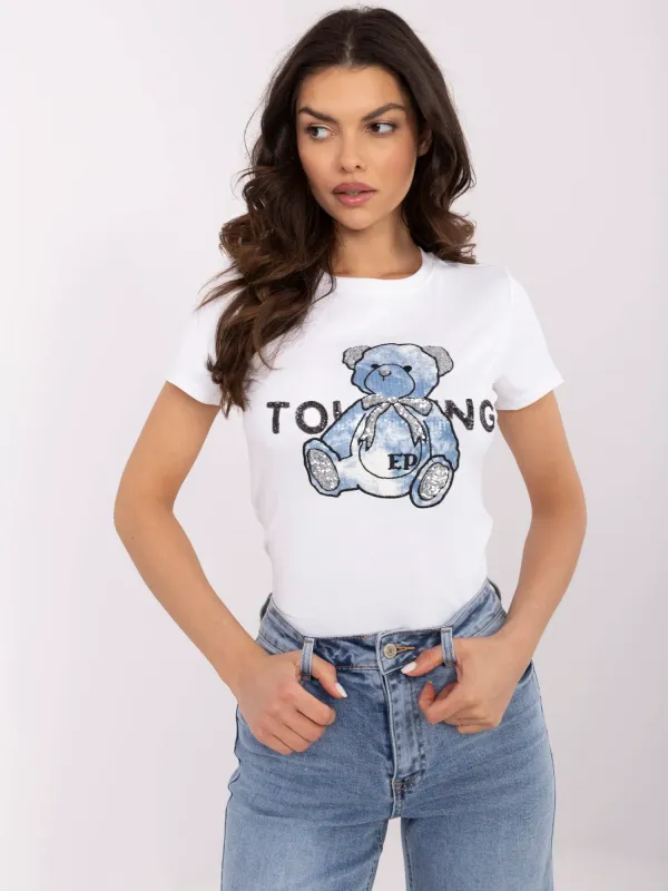 T-shirt z cekinową grafiką pluszowego misia - widok 2