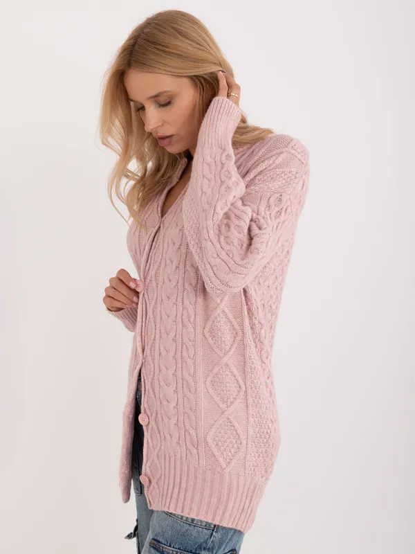 Rozpinany sweter o warkoczowym splocie typu oversize - widok 2