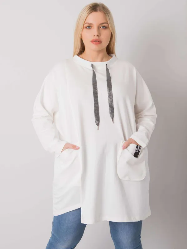 Ecru tunika plus size z kieszeniami