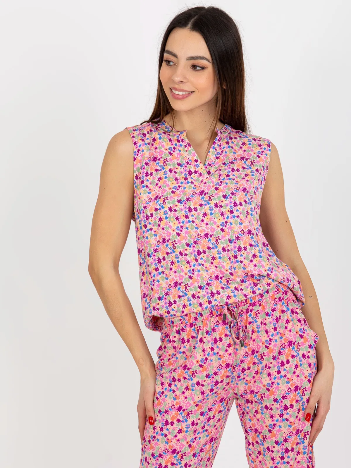 Różowa boho bluzka we wzory bez rękawów FRESH MADE - zdjęcie 4