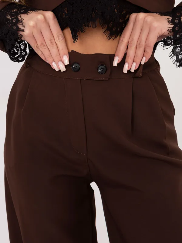 Eleganckie spodnie z wysokim stanem o kroju wide leg - widok 2