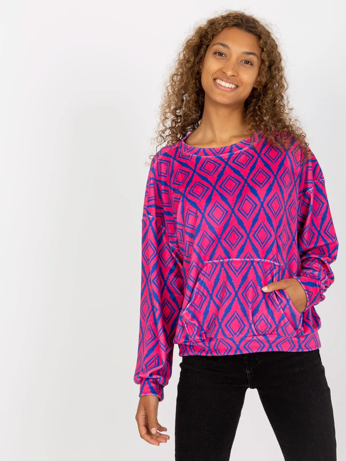 Zielono-niebieska welurowa bluza z nadrukiem RUE PARIS - zdjęcie 2