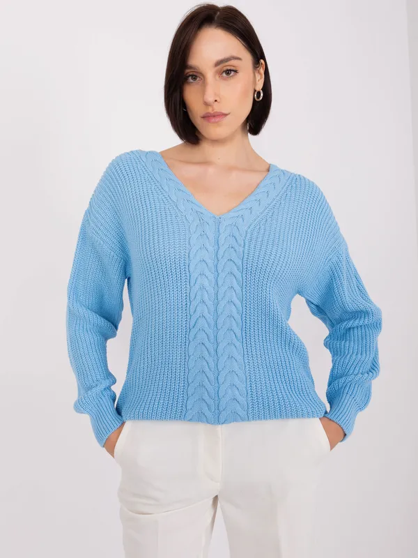 Jasnoniebieski damski sweter ze ściągaczami