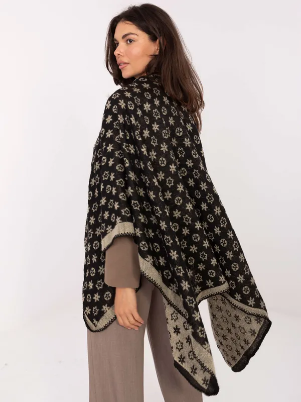 Oversize'owe ponczo z geometrycznym wzorem w stylu boho - widok 2