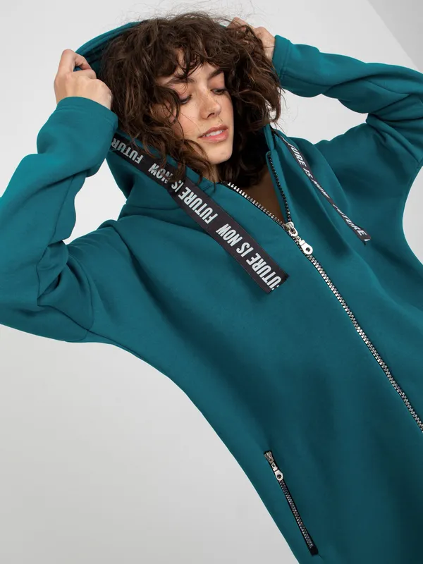 Hurtowna Fuksjowa długa dresowa bluza rozpinana oversize - widok 2