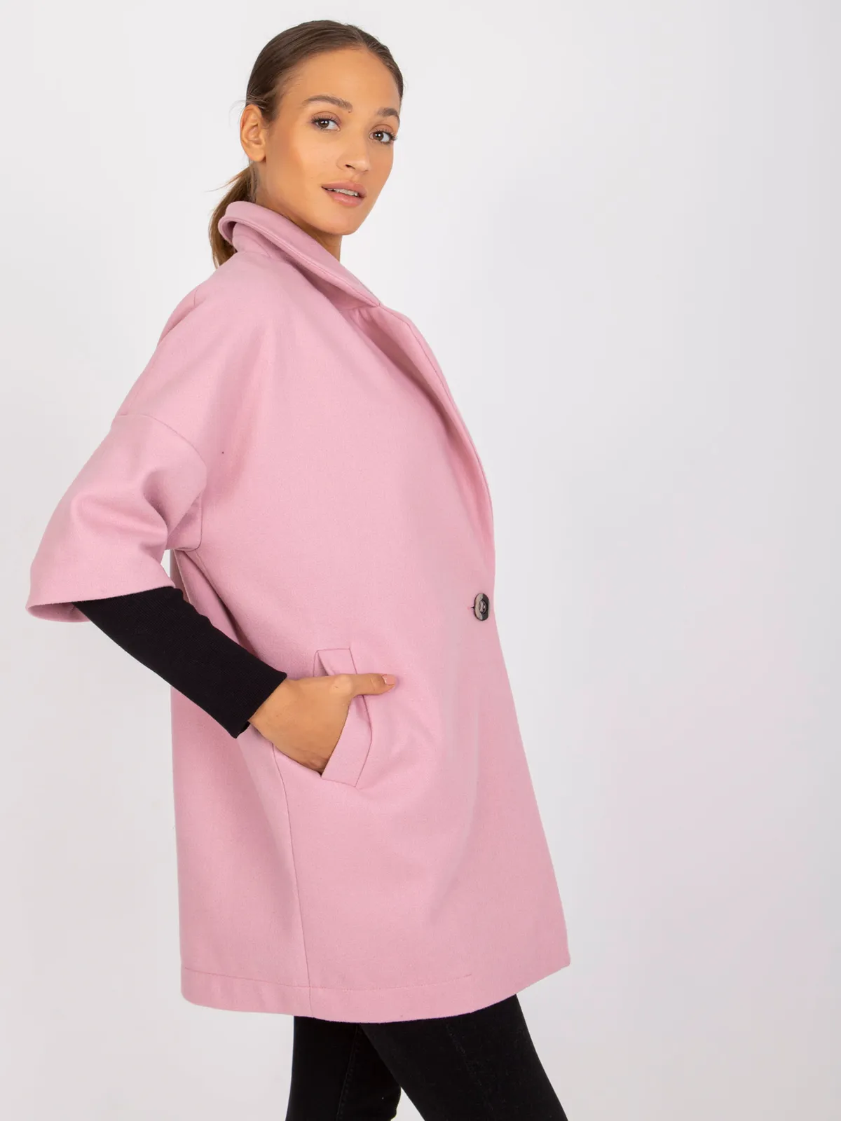 RUE PARIS Ciemnozielony płaszcz oversize - zdjęcie 3
