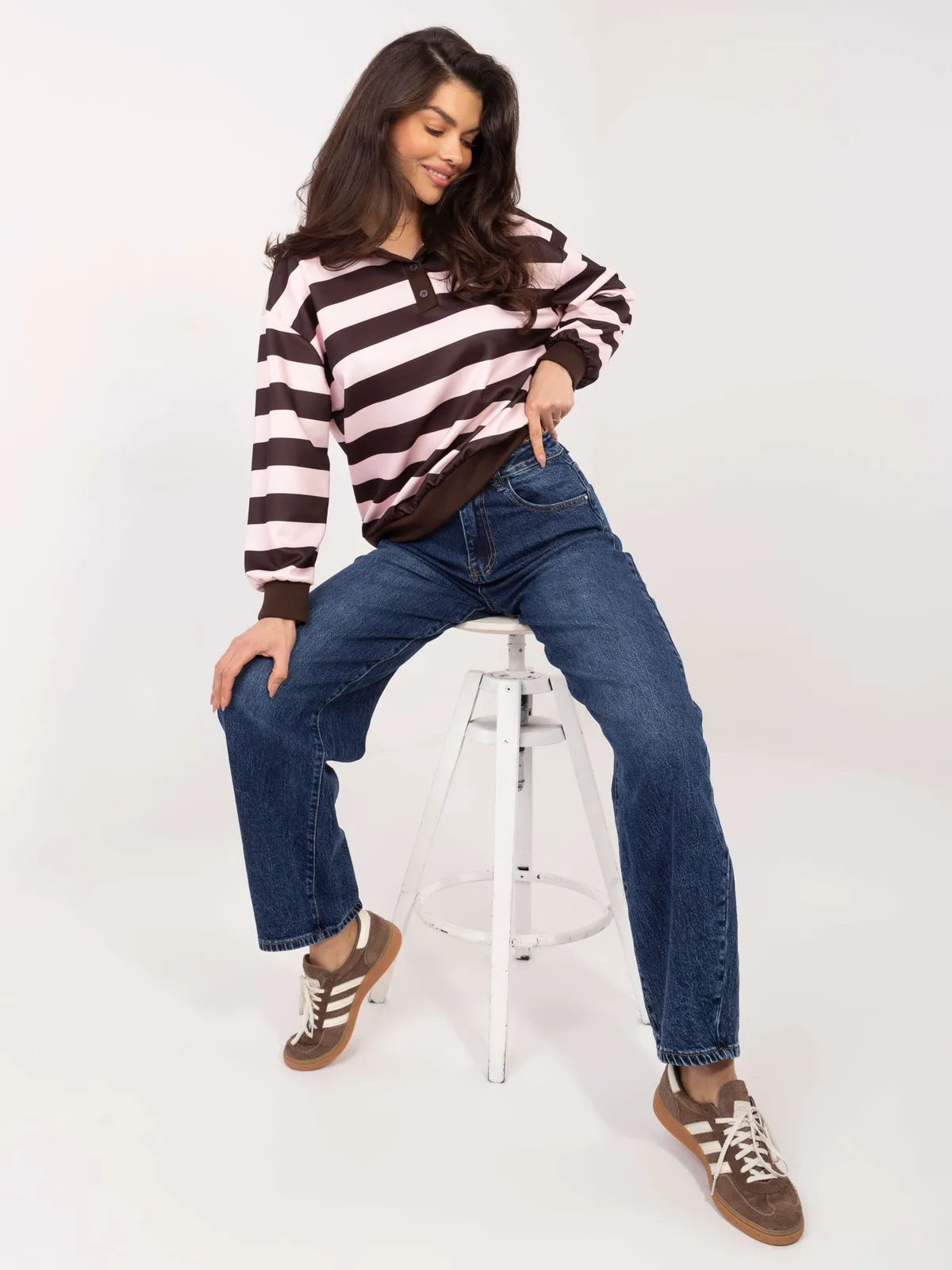 Casualowa bluza polo w paski oversize - zdjęcie 1