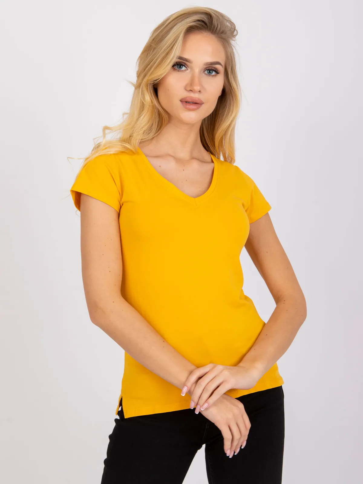 T-shirt w serek jasnopomarańczowy - zdjęcie 4