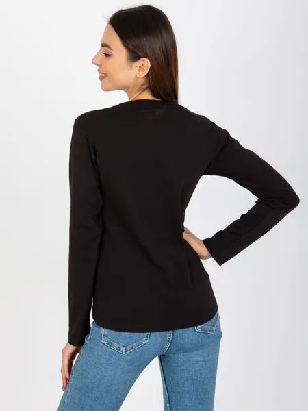 Czarna gładka bluzka longsleeve z okrągłym dekoltem