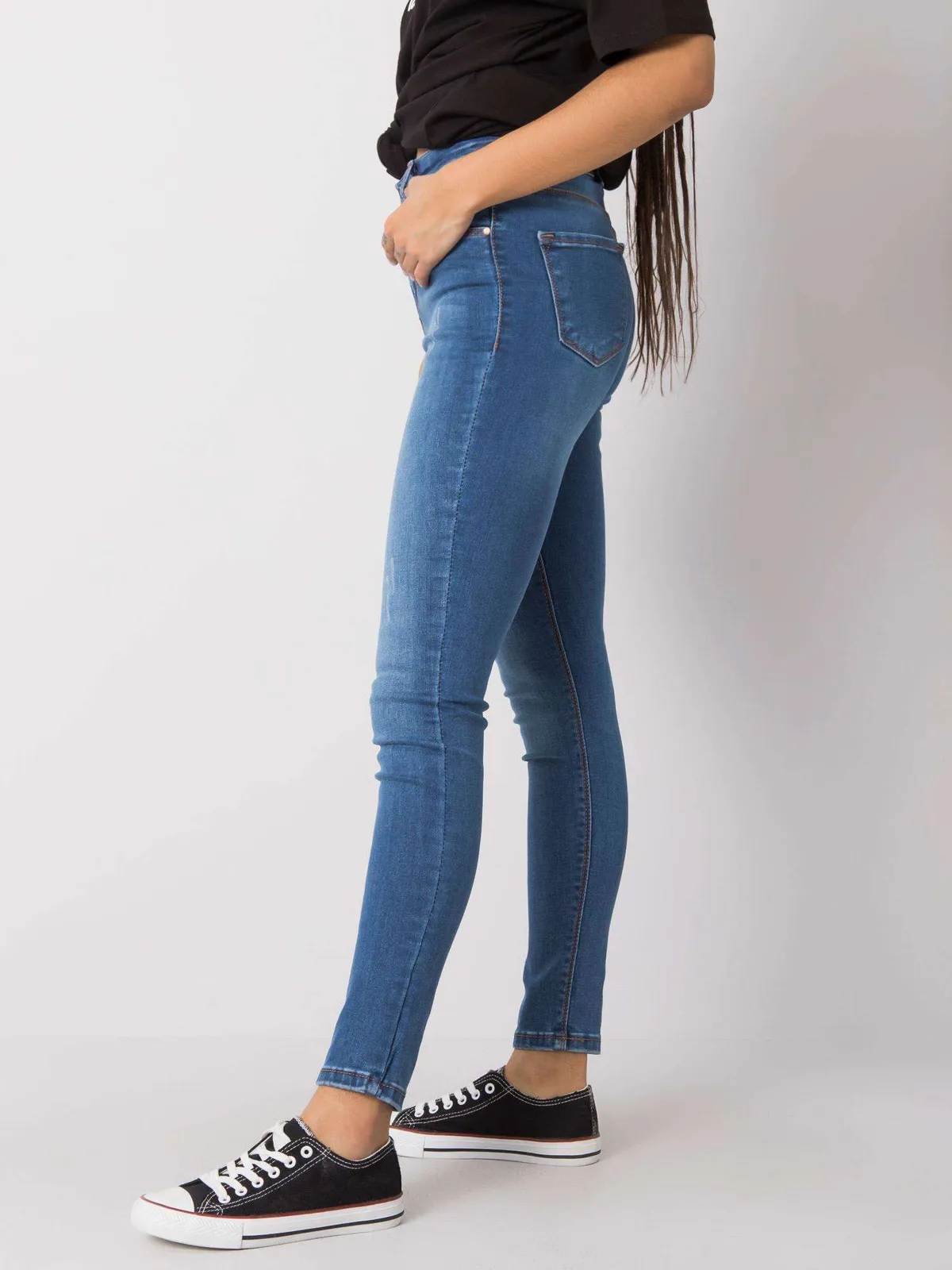 RUE PARIS Niebieskie spodnie jeansowe skinny - zdjęcie 3