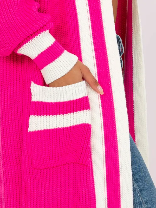Fluo różowy luźny kardigan bez zapięcia RUE PARIS - widok 2