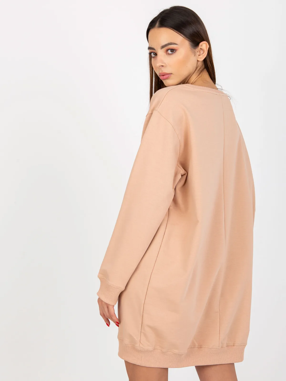 Ecru luźna bluza z nadrukiem i aplikacją - zdjęcie 1